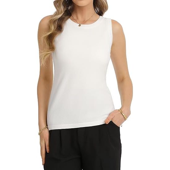 Women's Wool Blend Slim Fit Crew Neck Sleeveless Knit Tank Top