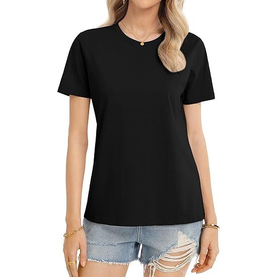 Women's Crew Neck Relaxed Fit Stretch Short Sleeve T shirt