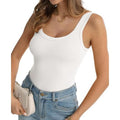 Women's Scoop Neck Ribbed Wide Strap Slim Fit Tank Top