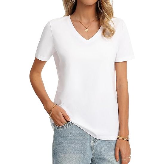 Women's Relaxed Fit V-Neck Stretch Short Sleeve T Shirt
