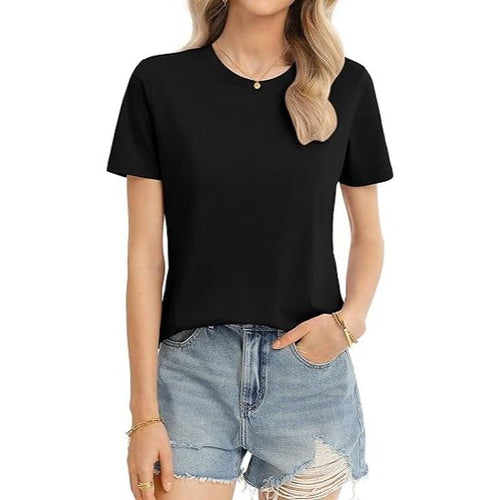 Women's Crew Neck Relaxed Fit Stretch Short Sleeve T shirt