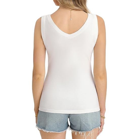 Women's Wool Blend Slim Fit V-Neck Sleeveless Knit Tank Top