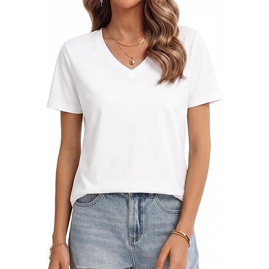 Women's Relaxed Fit V-Neck Stretch Short Sleeve T Shirt