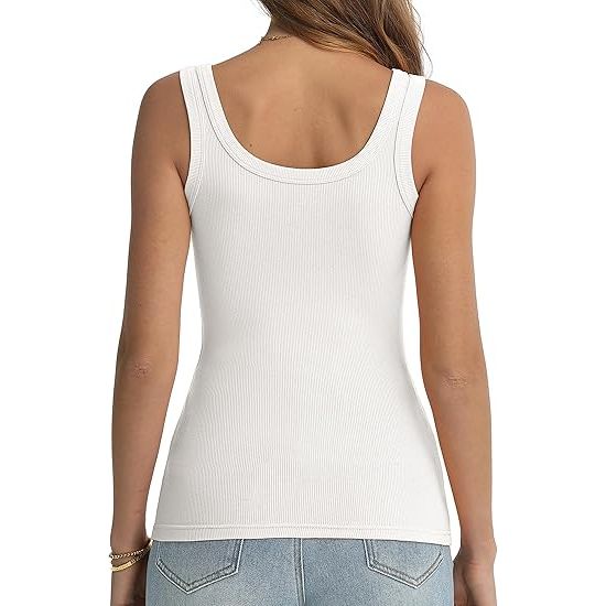 Women's Scoop Neck Ribbed Wide Strap Slim Fit Tank Top