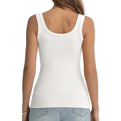 Women's Scoop Neck Ribbed Wide Strap Slim Fit Tank Top