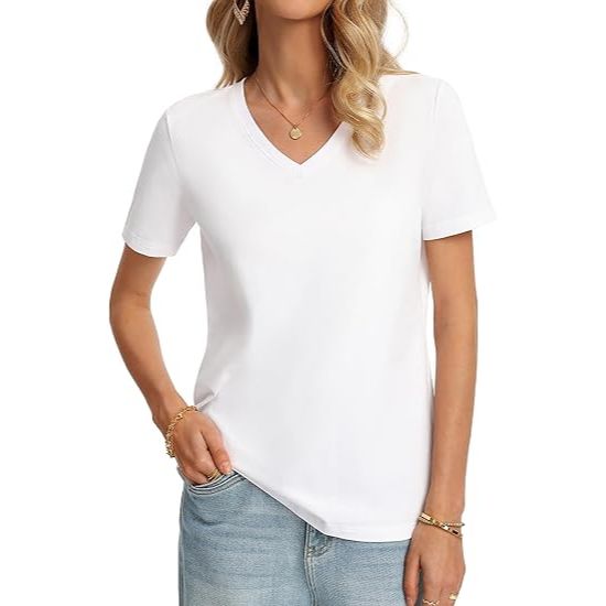 Women's Relaxed Fit V-Neck Stretch Short Sleeve T Shirt