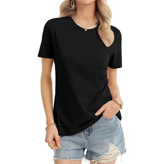 Women's Crew Neck Relaxed Fit Stretch Short Sleeve T shirt